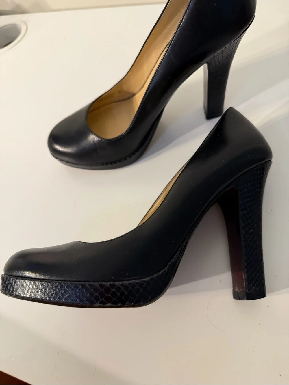 Cole Haan Black Leather Platform Pumps with Textured Heel Size 7
